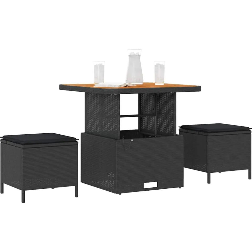 vidaXL Tuin eettafelset 3 st Zwart poly rattan