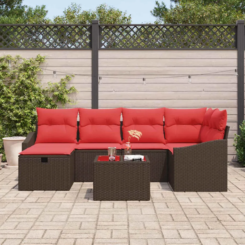 vidaXL Bankstel met kussen met opslag Bruin poly rattan, foto 3