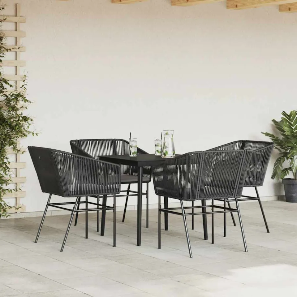 vidaXL 5-delige Tuinset met kussens poly rattan glas zwart, foto 2