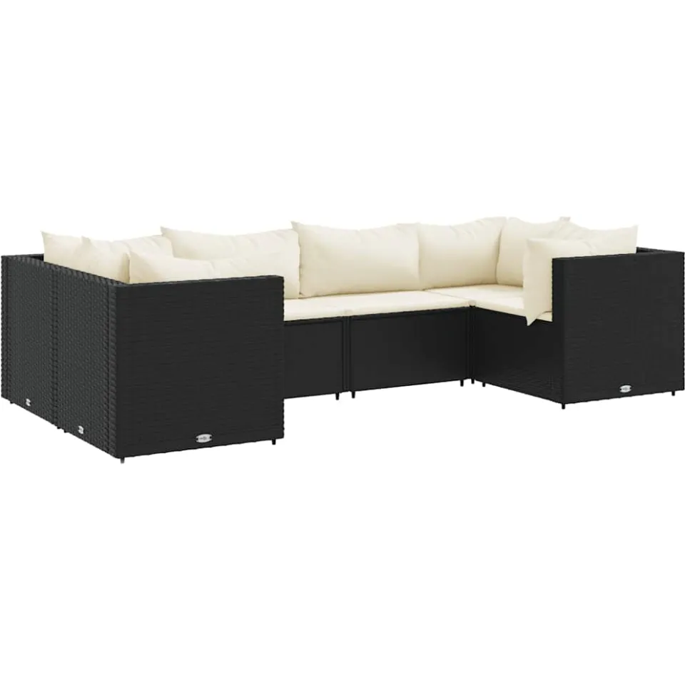 vidaXL 6-delige Loungeset met kussens poly rattan zwart, foto 3