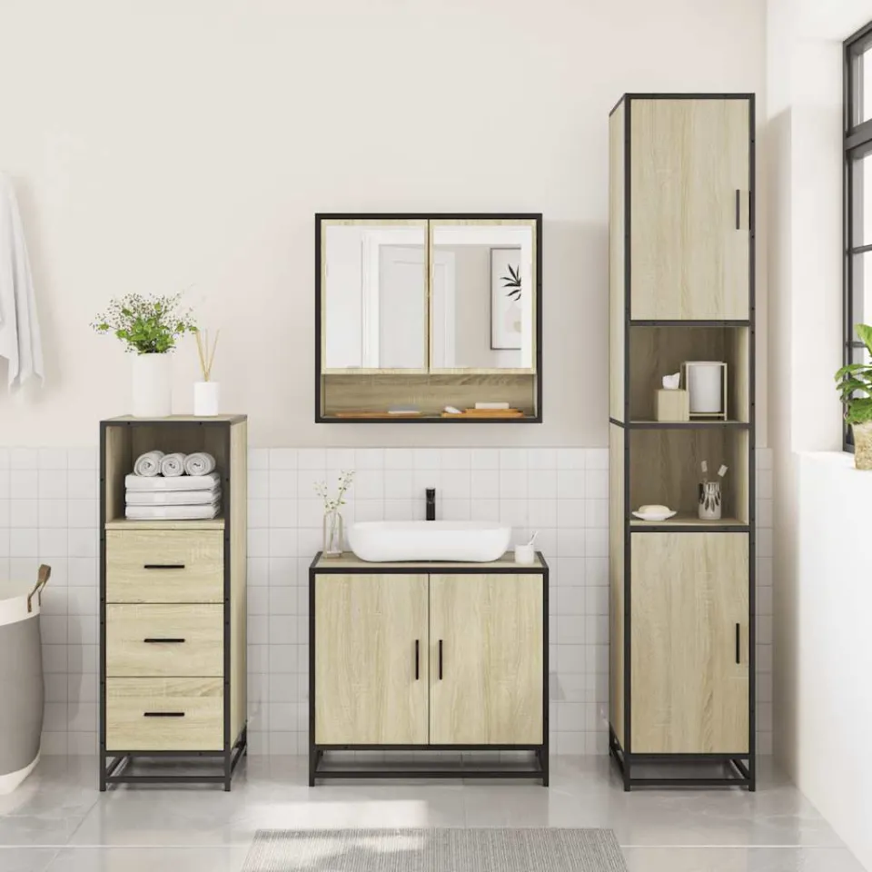 vidaXL 3-delige Badkamermeubelset bewerkt hout sonoma eikenkleurig, foto 2