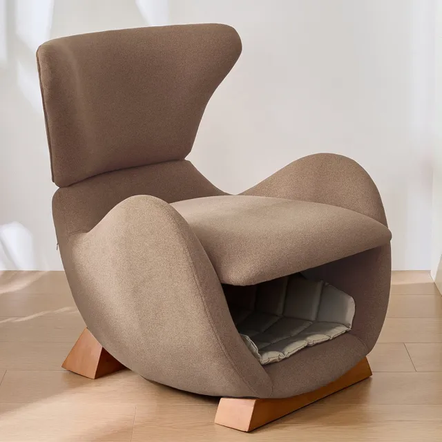 COVREO Fauteuil 66x69x76 cm bruin, hout en stof met huisdiernis