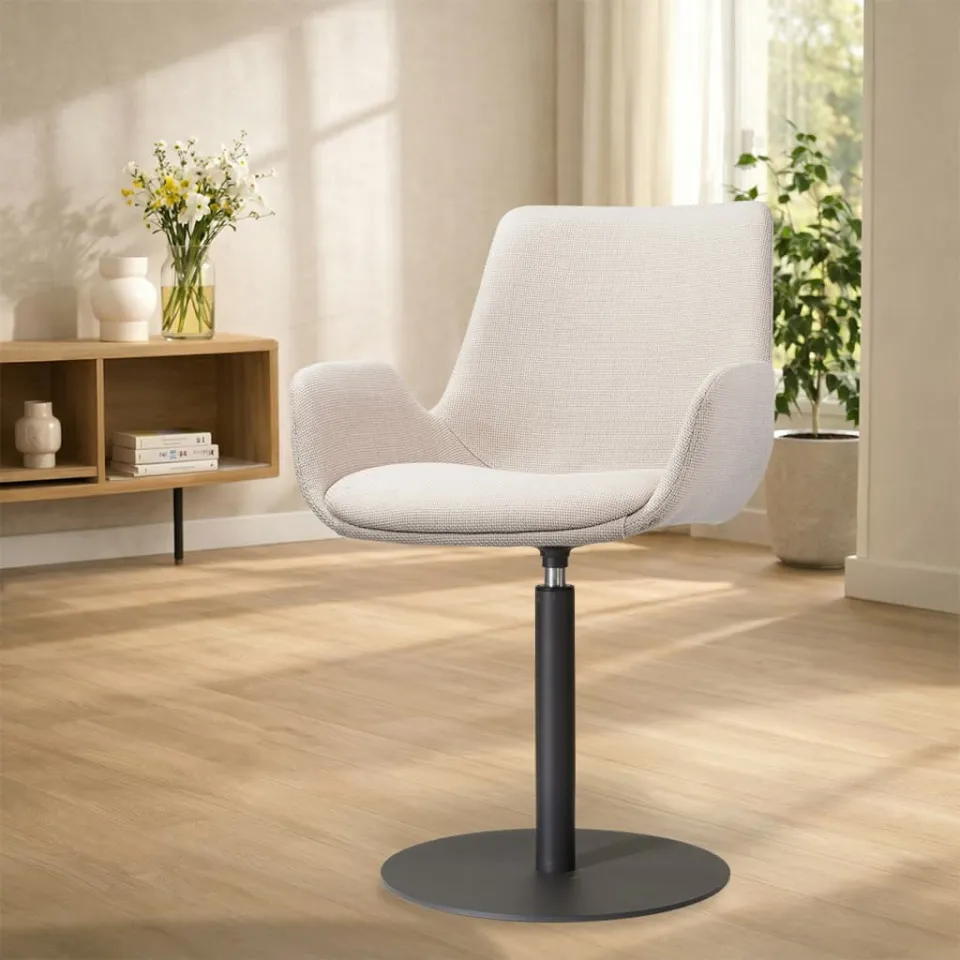 Nolon Niva-Mae draaibare tulp eetkamerstoel bouclé beige - mat zwart onderstel, foto 2