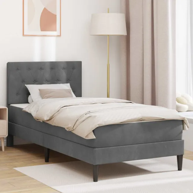 vidaXL Bedframe met matras Donkergrijs 90 x 190 cm fluweel