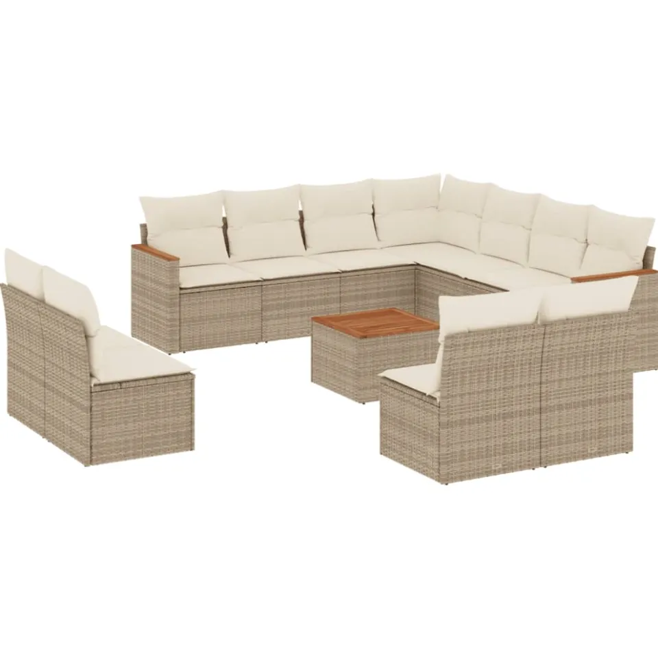 vidaXL 12-delige Loungeset met kussens poly rattan beige, foto 3