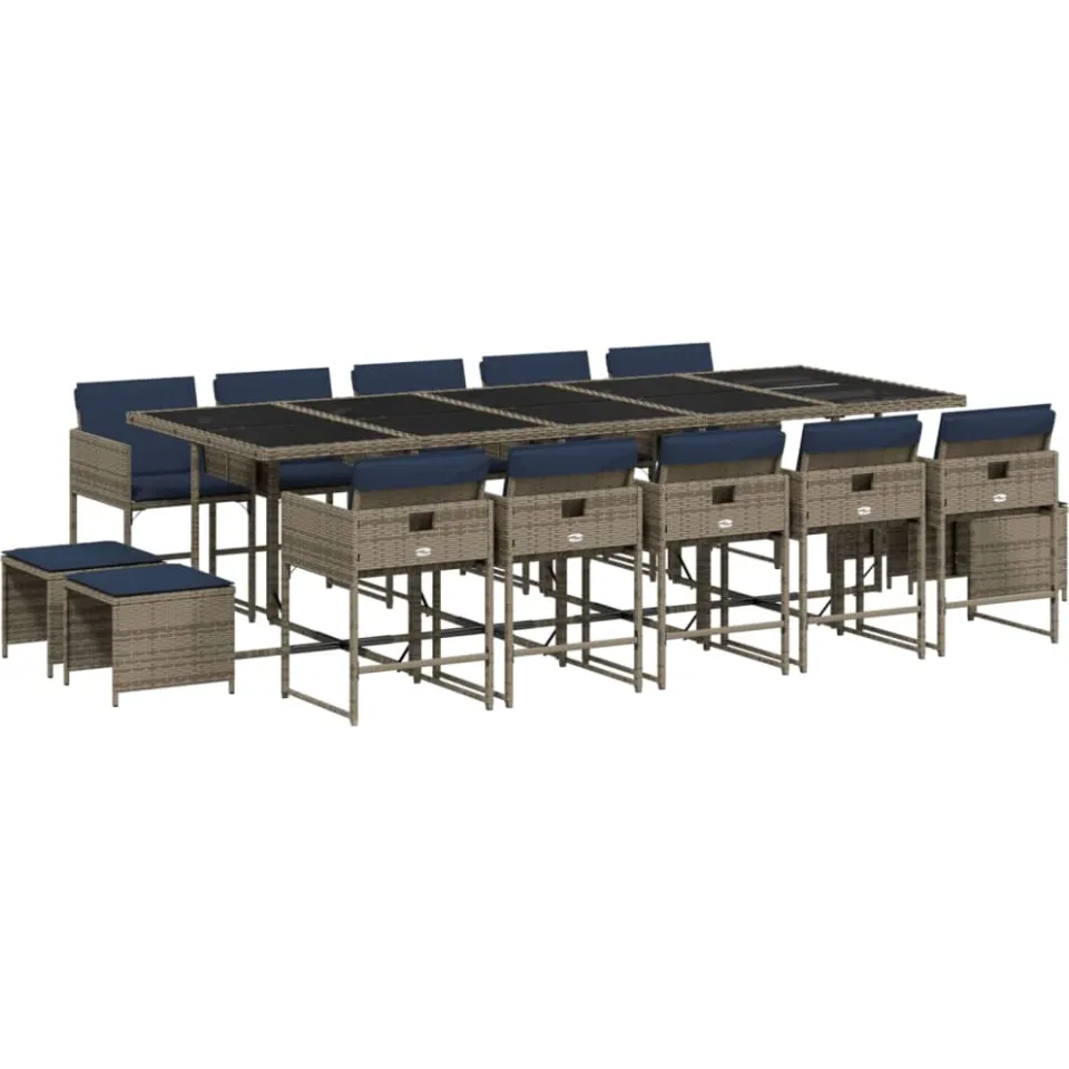 vidaXL 15-delige tuinset met kussens, grijs polyrotan