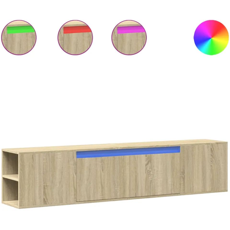 vidaXL Tv-wandmeubel met LED-verlichting 180x31x39,5 cm sonoma eiken Bruin