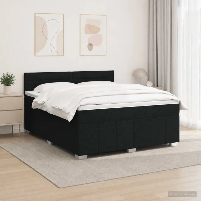 vidaXL LED Boxspring Bed met Matras Zwart 140 x 190 cm Stof