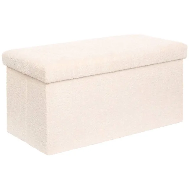 Atmosphera Créateur d'intérieur® Opvouwbare poef met rechthoekige opbergruimte van bouclé SOANA Ivoire