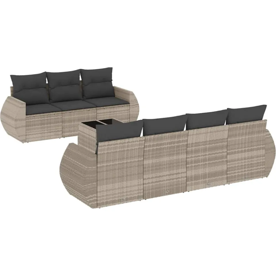 vidaXL 8-delige Loungeset met kussens poly rattan lichtgrijs grijs, foto 3