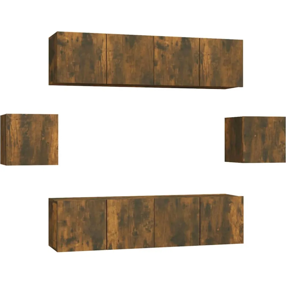 vidaXL 6-delige Tv-meubelset bewerkt hout gerookt eikenkleurig Bruin