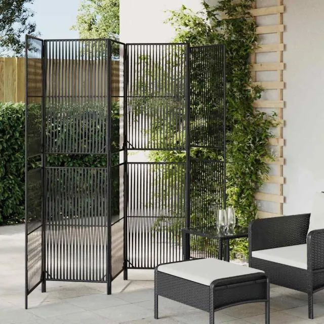 vidaXL Kamerscherm 6 panelen poly rattan zwart, foto 2