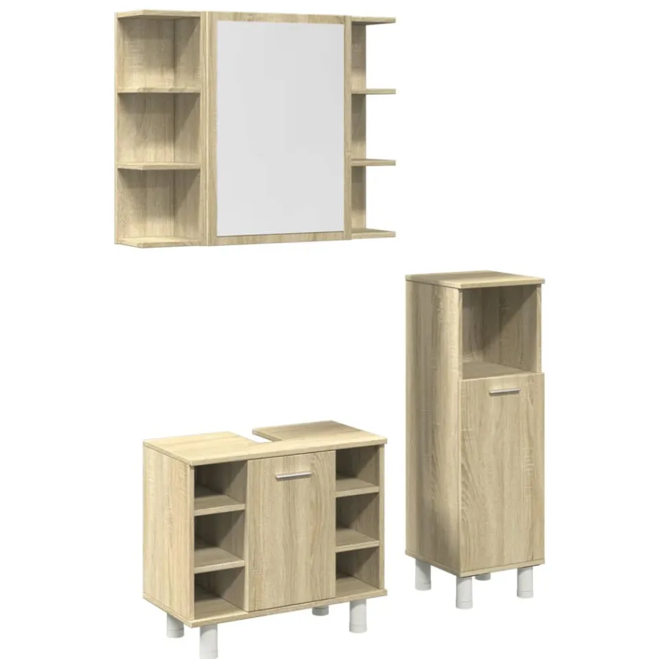 vidaXL 3-delige Badkamermeubelset bewerkt hout sonoma eikenkleurig, foto 3