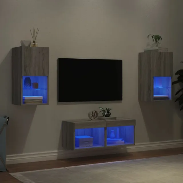 vidaXL 4-delige Tv-wandmeubelset met LED-verlichting sonoma eikenkleur, foto 2
