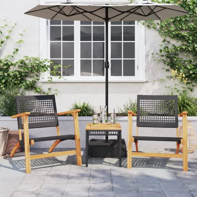 vidaXL 3-delige Bistroset poly rattan en massief acaciahout zwart, foto 2