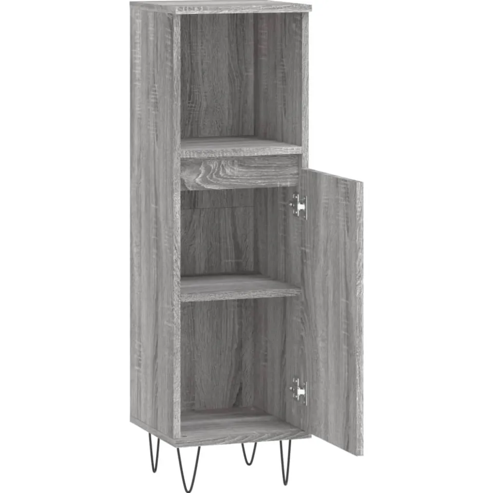 vidaXL Badkamerkast 30x30x100 cm bewerkt hout grijs sonoma eikenkleur, foto 4