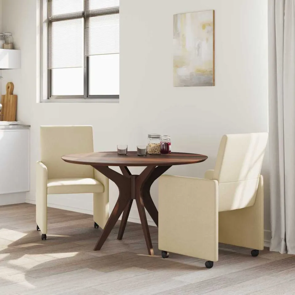 vidaXL Eetkamerstoelen met Wieltjes 2 st Stof Crème 57 x 66 x 94 cm, foto 3