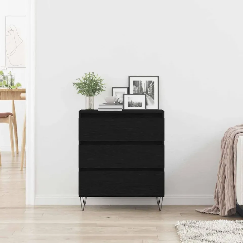 vidaXL Dressoir Zwart Eiken 60 x 35 x 70 cm Bewerkt hout, foto 4