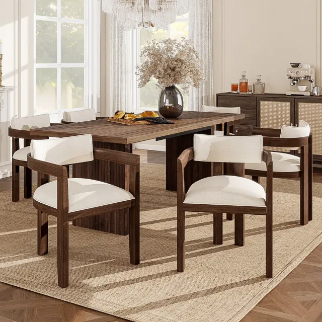 Maisentiel Eetkamerstoelen met armleuning 57,5 x 60,5 x 78,5 cm, linnen, walnoot - set van 2 Walnootkleur