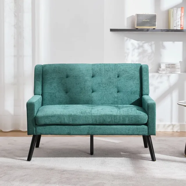 MODFU 2-Zits Zitbank - Gecapitonneerde Rugleuning - Retro - Voor Woonkamer - Linnen Bekleding - Retro Groen