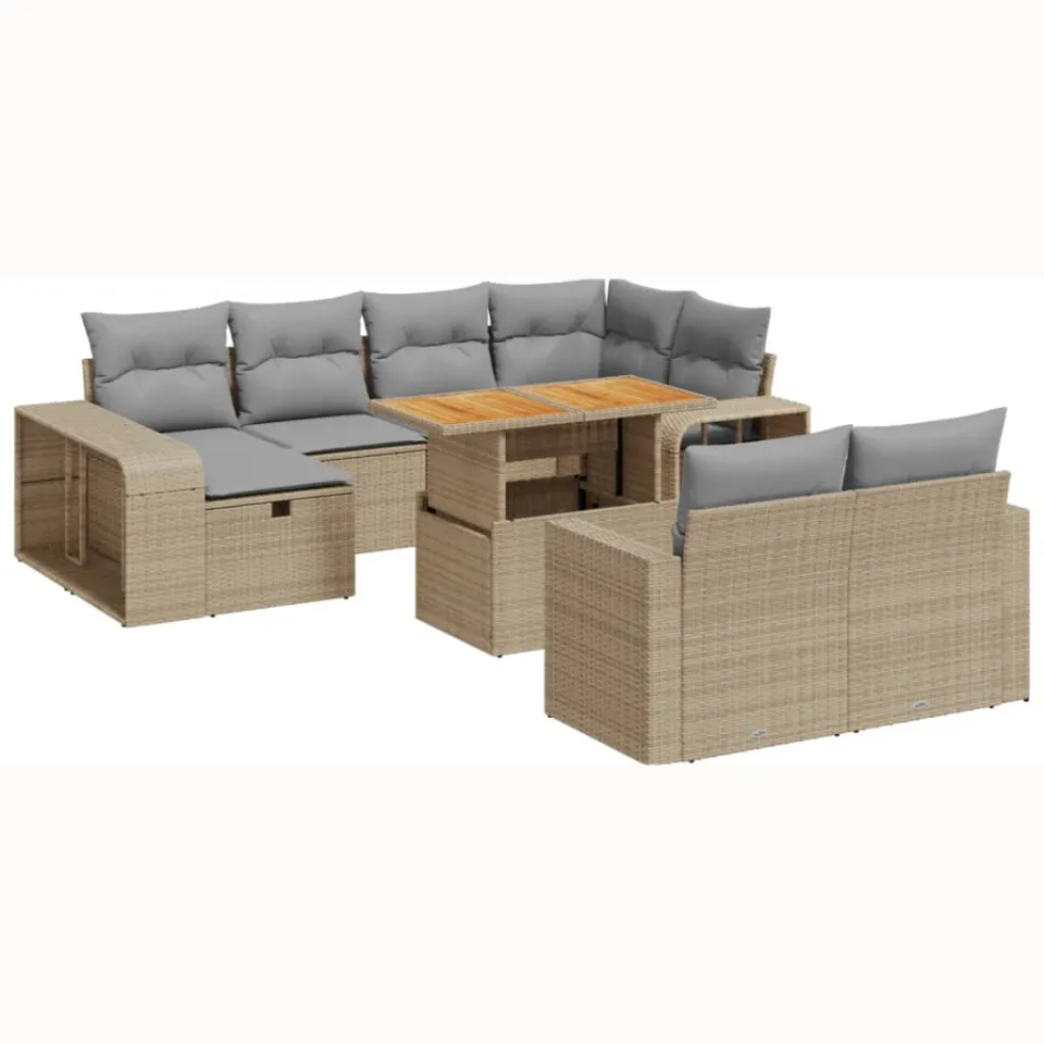 vidaXL 11-delige Tuinset met kussens poly rattan beige