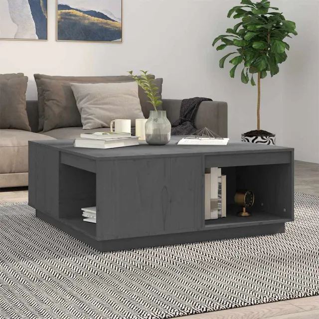 vidaXL Salontafel 100x101x40,5 cm massief grenenhout grijs, foto 2