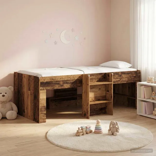 vidaXL Kinder Hoogslaper Oud hout 90 x 190 cm Bewerkt hout Bruin