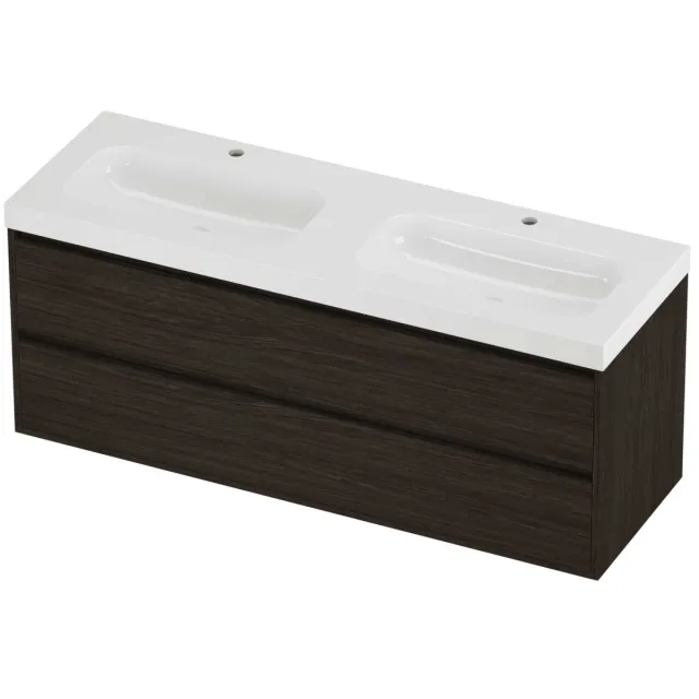 Proline Haga Badmeubelset Polystone Mezza 2 Gaten 140x46x58 cm Glans Wit Mokka Oak Eiken