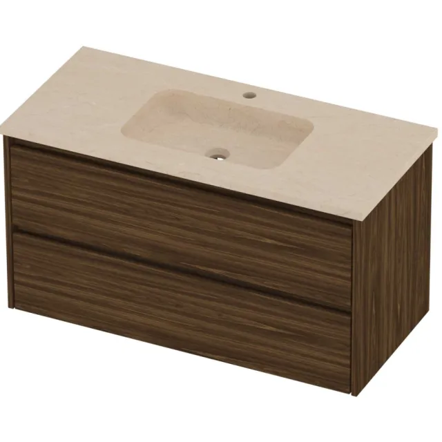 Proline Rollo Badmeubelset Hardsteen Elegant 1 Kraangat 100x46x54 cm Sand Stone Cabana Oak Eiken