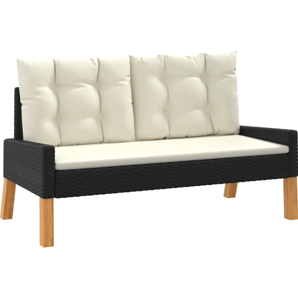 vidaXL 4-delige Loungeset met kussens poly rattan en massief hout Zwart