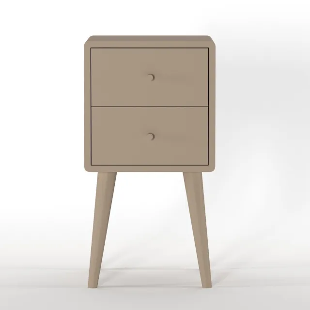 Woonexpress Nachtkastje Borba - Mangohout / MDF - Taupe - 30x57x30 cm (BxHxD) - 2 Lades Beige/Taupe
