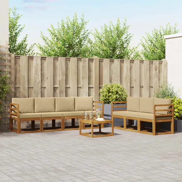 vidaXL Buiten bankenset 8 st 7-zits Natuurlijk en Beige