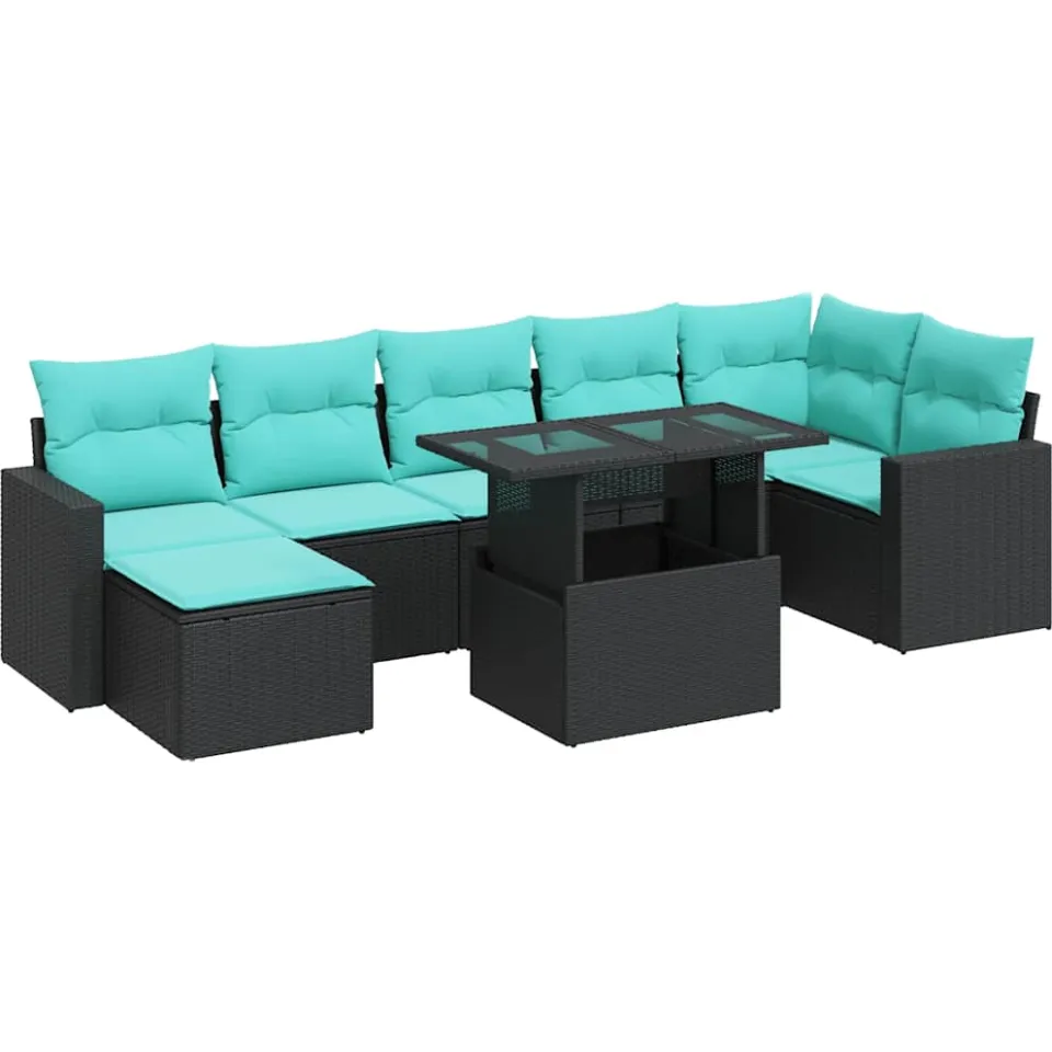 vidaXL 8-delige Loungeset met kussens poly rattan acacia zwart, foto 3