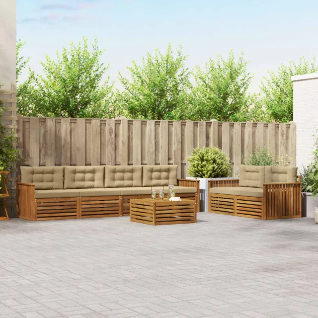 vidaXL Buiten bankenset 7 st 6-zits Natuurlijk en Beige