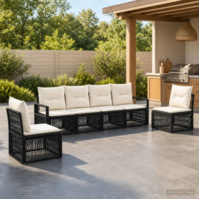 vidaXL Tuinbankenset 6 st 6-zits Zwart poly rattan, foto 2