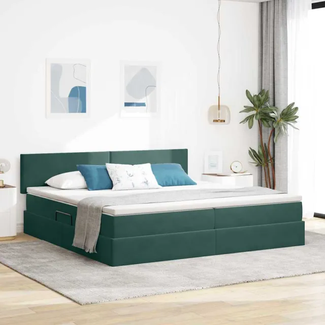 vidaXL LED Opslagbed met Matras Donkergroen 200 x 200 cm Fluweel