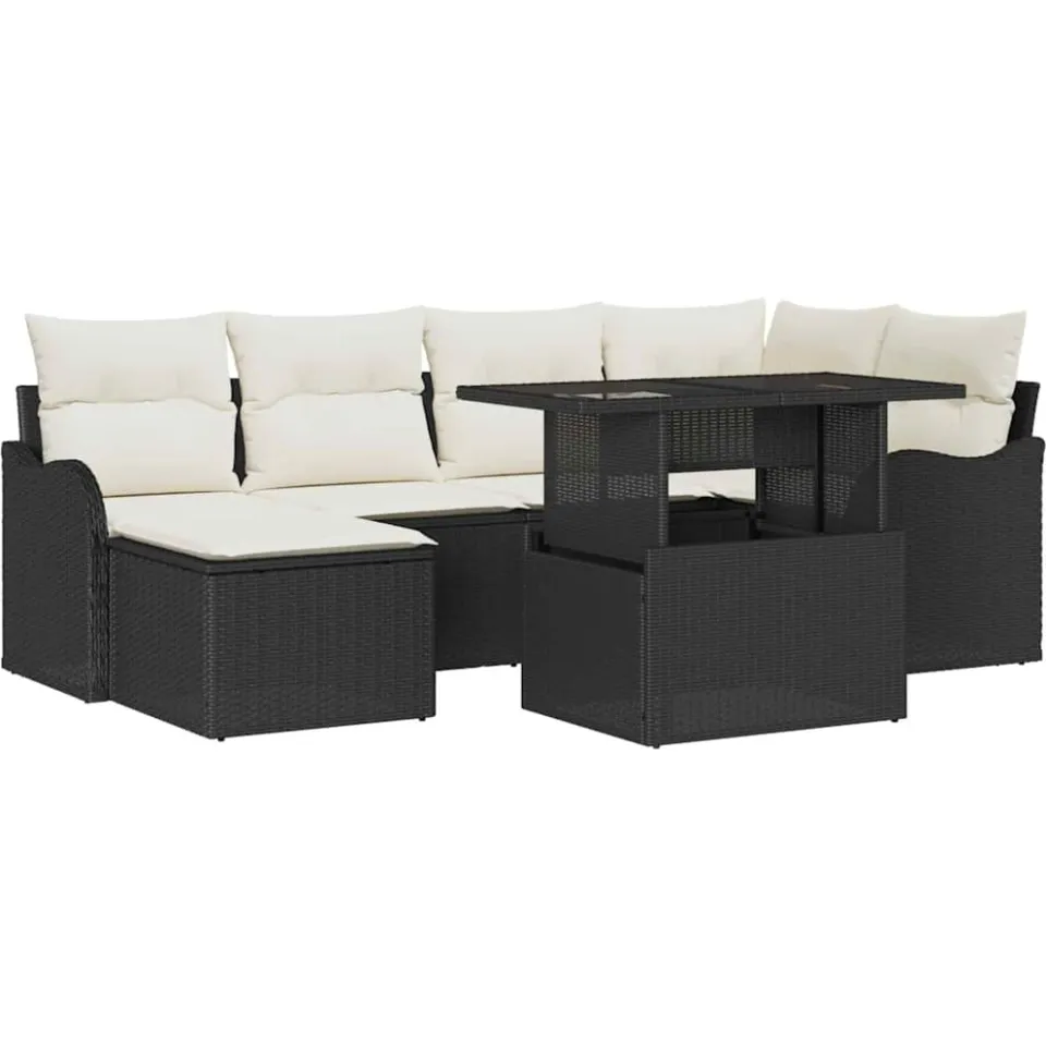 vidaXL Tuin Sofa Set 7 st Zwart [Synthetisch]: Poly Rattan