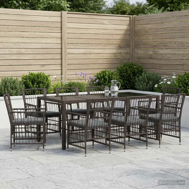 vidaXL Buiten eettafelset 9 st Zwart poly rattan, foto 2