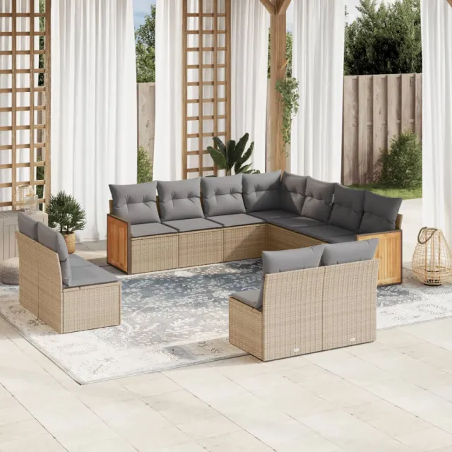 vidaXL 11-delige Tuinset met kussens poly rattan beige, foto 2