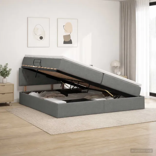 vidaXL LED Opslagbed met Matras Donkergrijs 200 x 200 cm Stof