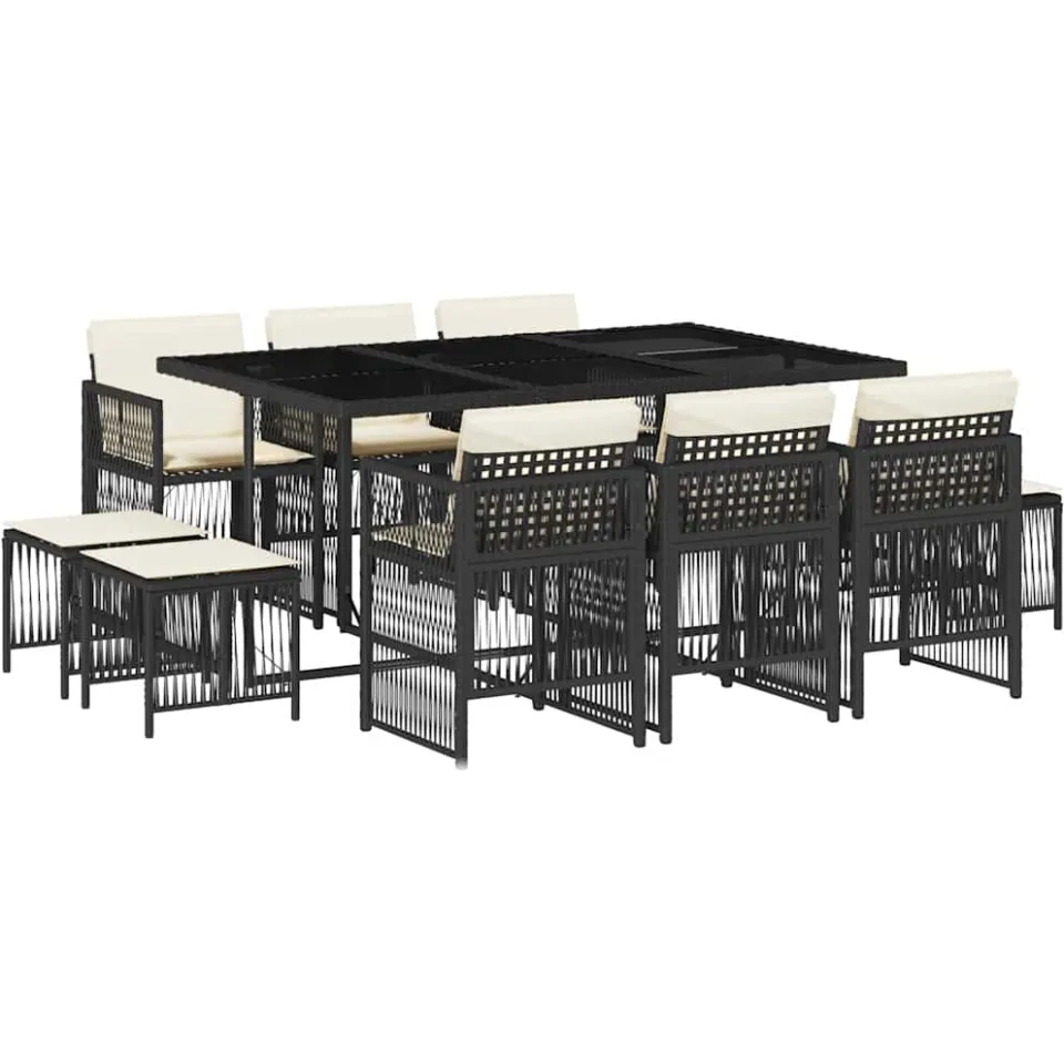 vidaXL 11-delige Tuinset met kussens poly rattan zwart