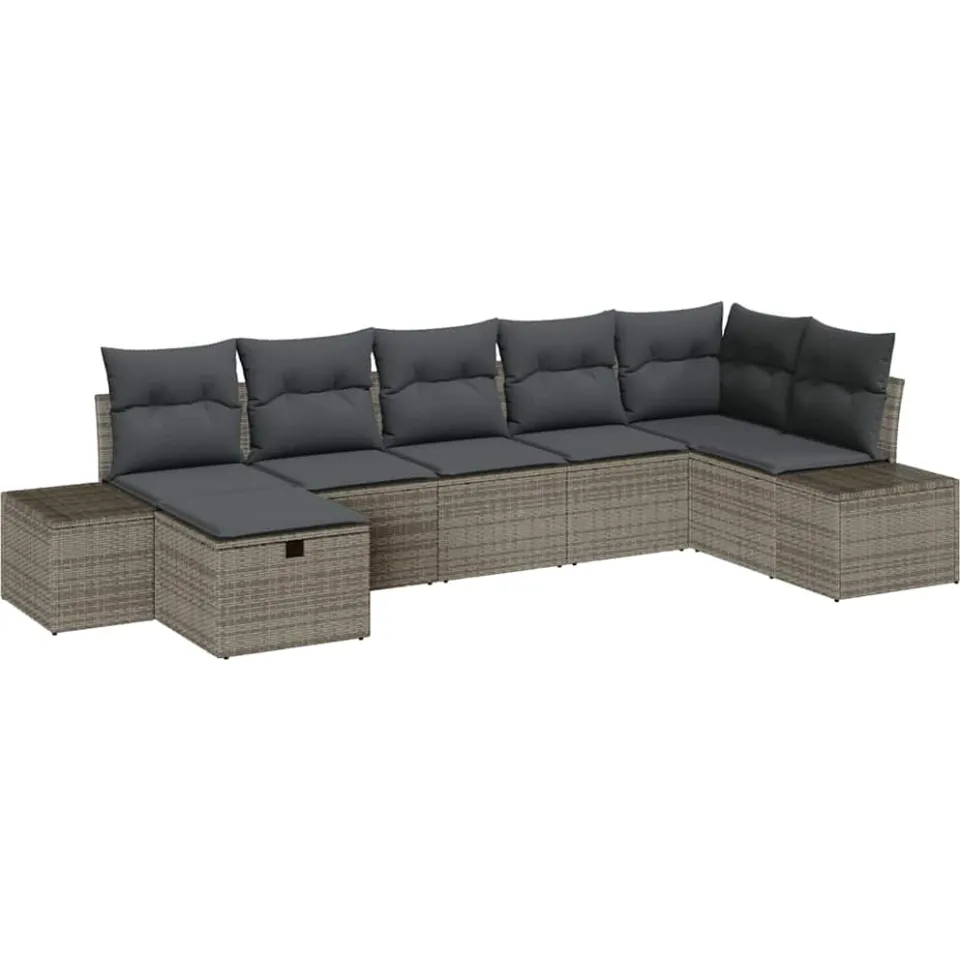 vidaXL Bankstel 7 st poly rattan Grijs