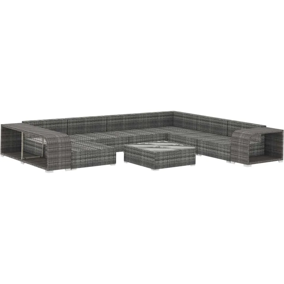 vidaXL 10-delige Loungeset met kussens poly rattan grijs
