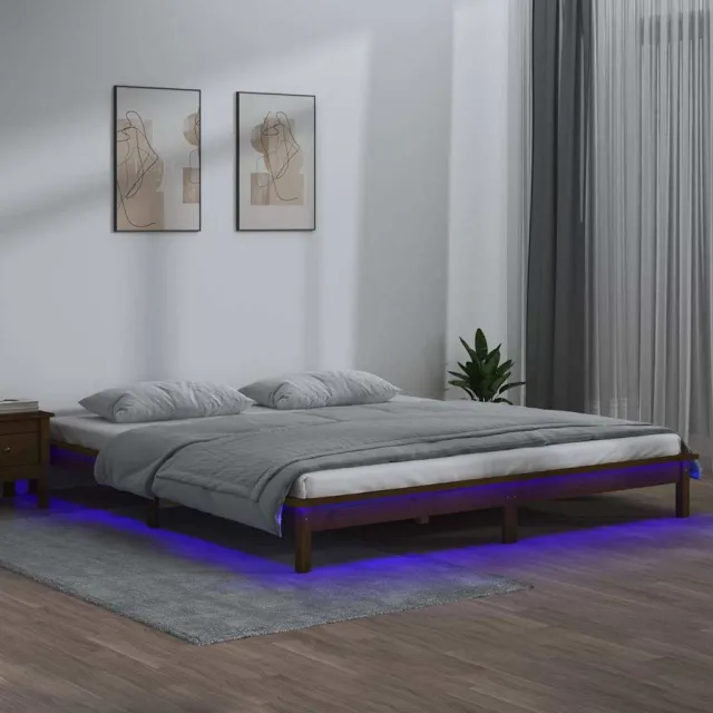 vidaXL Bedframe LED massief hout honingbruin 140x190 cm