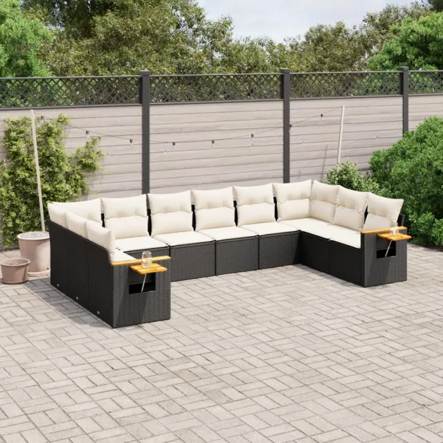 vidaXL 10-delige Loungeset met kussens poly rattan zwart, foto 2