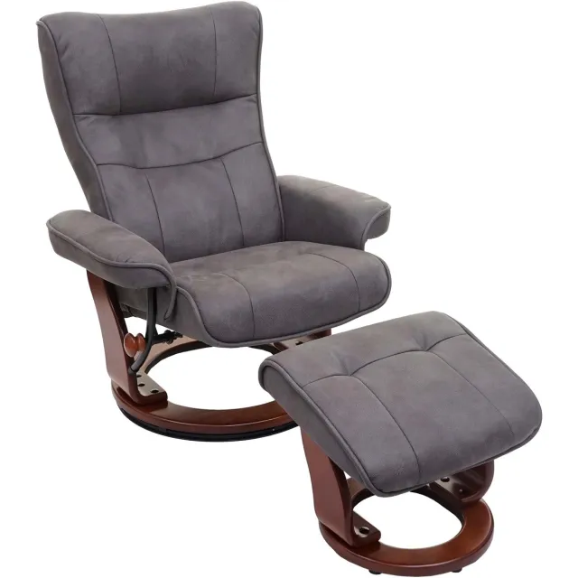 MCA relaxfauteuil Montreal, TV-fauteuil kruk, stof/textiel 130kg belastbaar ~ donkergrijs, walnootkleurig