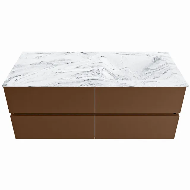 Mondiaz VICA-DLUX 120cm badmeubel onderkast Rust 4 lades. Inbouw wastafel CLOUD rechts zonder kraangat, kleur Glace.