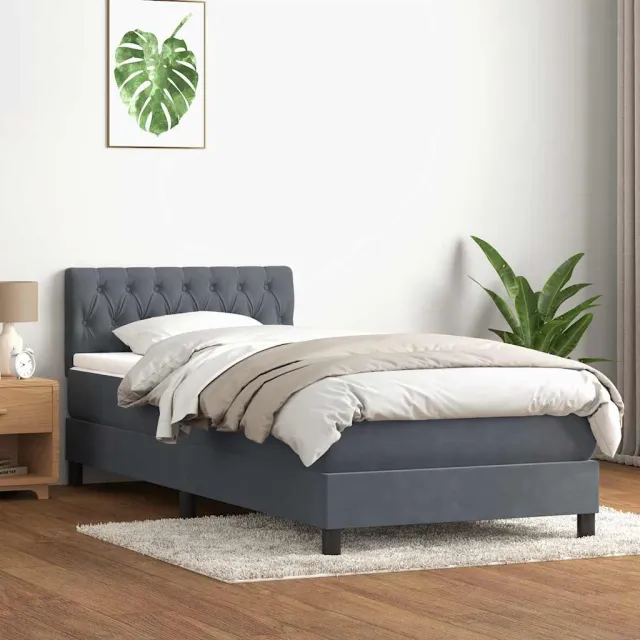 vidaXL Boxspring met matras fluweel donkergrijs 80x220 cm grijs