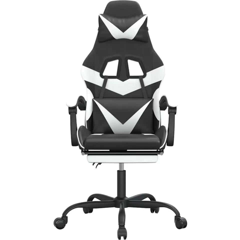 vidaXL Gamestoel draaibaar met voetensteun kunstleer zwart en wit