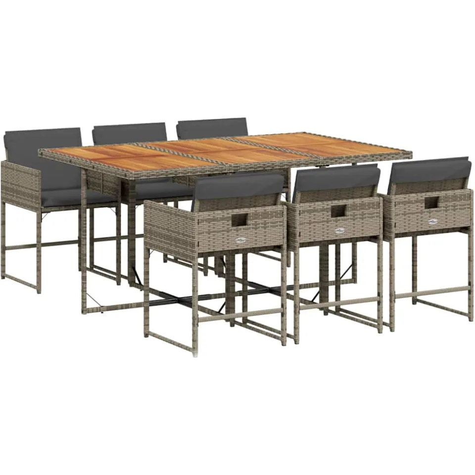 vidaXL 7-delige Tuinset met kussens poly rattan grijs, foto 3